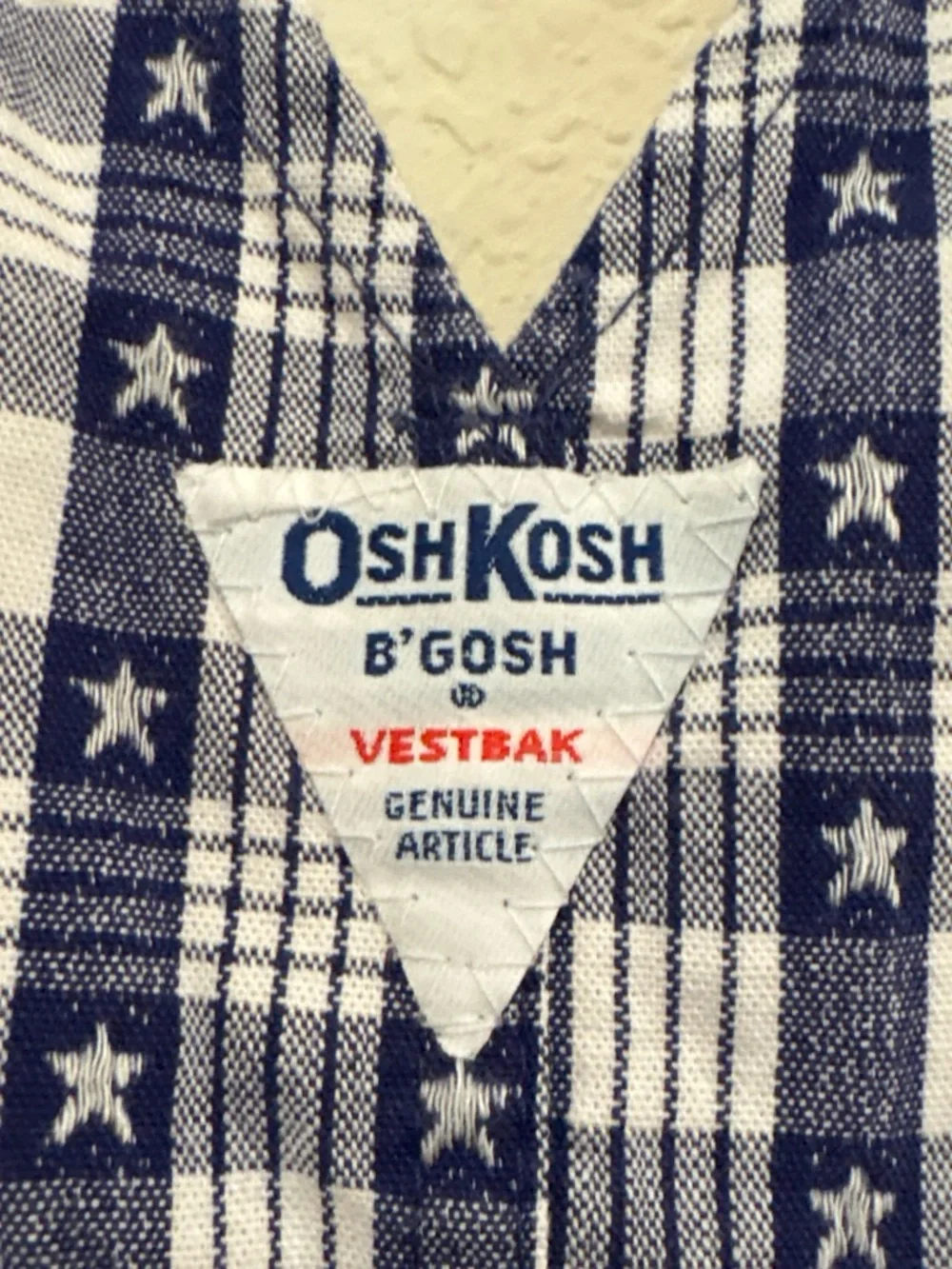 Vintage OshKosh B'gosh White and Blue Star Gingham Plaid Overalls✨